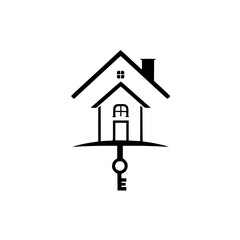 Black and White Logo Featuring a House with a Key.