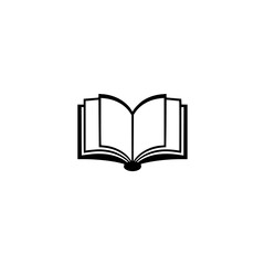 Open Book Illustration: A minimal and clean black and white graphic representation of an open book on a white background.