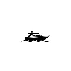 Black Silhouette of a Luxury Motorboat Cruising on Gentle Waves