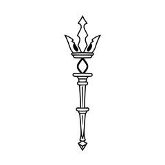 Black and White Trident Illustration on White Background. Simplified vector art.