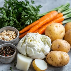 Fresh Root Vegetables and Herbs for Soup