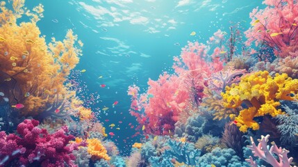 Naklejka premium Vibrant Underwater Paradise: A Colorful Coral Reef Ecosystem