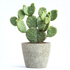 Prickly Pear Cactus in Pot, Isolated