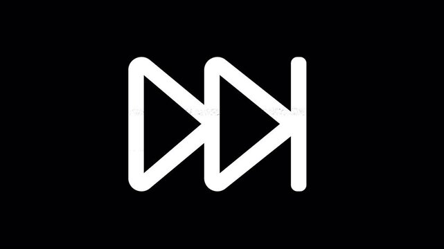 Icon fast forward is distorted. Glitch. Noise, chromatic aberration, geometric distortion. Transparent background, looped. In-Out looped. Alpha BW at the end