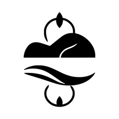 Abstract Minimalist Logo Illustration of dark black abstract design composed of organic shapes and balanced composition on white background.