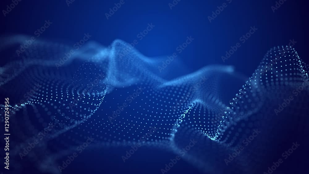 Aufkleber Musical flow of information space. Abstract digital background of moving particles. Big data visualization. 3D rendering