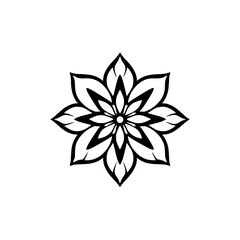 Black and white floral mandala, minimalist design, representing balance, symmetry, and sacred geometry. Simple, clear, clean.