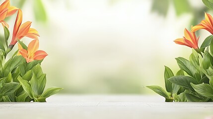 Orange Daylilies and Green Leaves on White Background