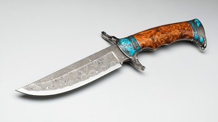 Exquisite Handmade Knife with Turquoise Inlay