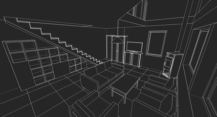  residential building interior 3d illustration