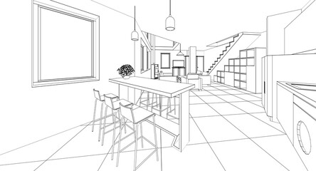  residential building interior 3d illustration