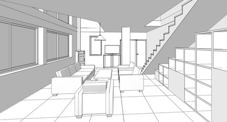  residential building interior 3d illustration