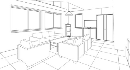  residential building interior 3d illustration
