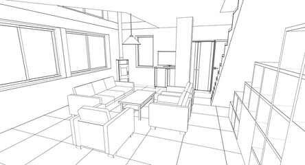  residential building interior 3d illustration