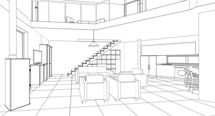  residential building interior 3d illustration