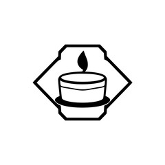 Black and white, simple candle logo with flame.