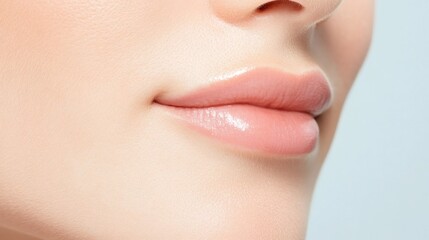 Obraz premium Smooth, natural-looking lips highlighted with a glossy finish in a close-up shot taken indoors during daylight