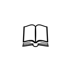 Simple open book, with a bold outline, minimalist design, and white background.