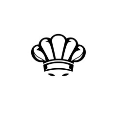 Chef's Hat with Eyes: A Simple Black and White Icon Representing Culinary Arts.