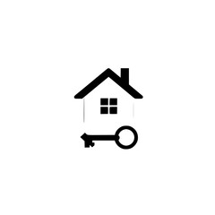 **Minimalist illustration of a house with a key, representing homeownership and real estate.**