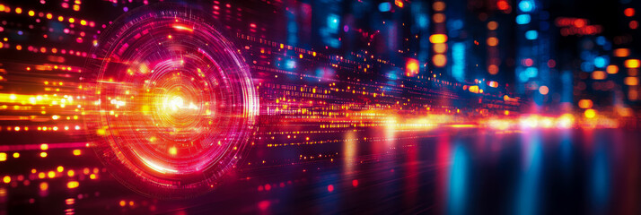 Naklejka premium Cybernetic Network: Abstract depiction of digital data flow and interconnectedness, futuristic hi-tech grid, digital realm backdrop for technology