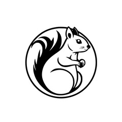 Playful squirrel illustration inside a circle. It shows a squirrel holding a nut and an eye. The squirrel looks to the side, appearing friendly.