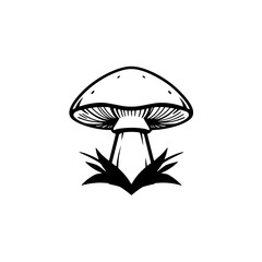 Minimalist black and white illustration of a mushroom with grass.