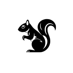 Silhouette of a squirrel with thick black lines and large, dramatic tail, on white background.