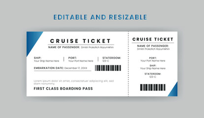 Boarding Pass Invitation For Airplane and Boat, Cruise Boarding Pass Design Template. Minimalist  Cruise Ticket and Wedding Invitation.