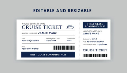 Boarding Pass Invitation For Airplane and Boat, Cruise Boarding Pass Design Template. Minimalist  Cruise Ticket and Wedding Invitation.