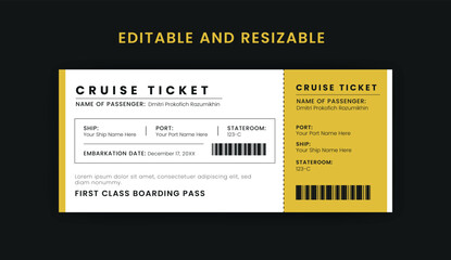 Boarding Pass Invitation For Airplane and Boat, Cruise Boarding Pass Design Template. Minimalist  Cruise Ticket and Wedding Invitation.
