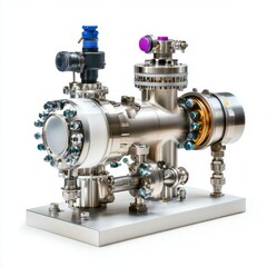 A single, detailed oil pipeline leak detection system, on a pure white background, highlighting its natural imperfections with professional studio lighting, showcasing its advanced technology.