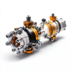 A single, detailed oil pipeline leak detection system, on a pure white background, highlighting its natural imperfections with professional studio lighting, showcasing its advanced technology.