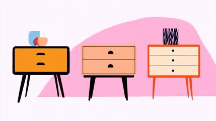 Modern furniture displayed against a vibrant background in a minimalist style showcasing creativity and design trends