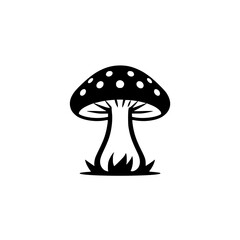 Black-and-White Silhouette of a Mushroom with Dots