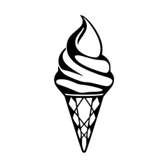 Stylized black and white drawing of a soft-serve ice cream cone.
