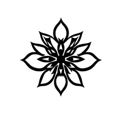 Black and white symmetrical floral mandala with a bold, modern style and intricate petal details.