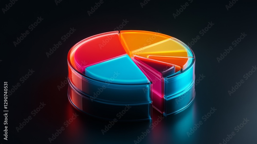 Poster A glossy D pie chart with bold colors and metallic details, each slice illuminated, creating a luxurious and sophisticated look