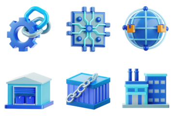 Modern Digital Icons Representing Technology, Industry, and Global Connectivity