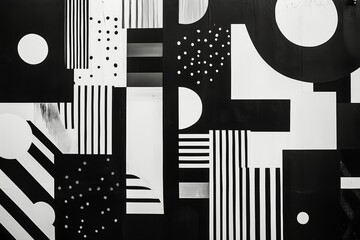 Abstract Black and White Pattern With Geometric Shapes and Textures on a Wall Surface