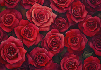 Naklejka premium seamless pattern of vibrant red roses, showcasing their rich colors and intricate details, perfect for floral designs and backgrounds