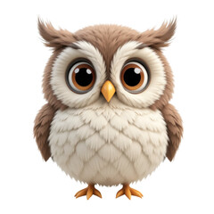 Fototapeta premium Adorable Cartoon Owl with Big Eyes and Fluffy Feathers on a White Background