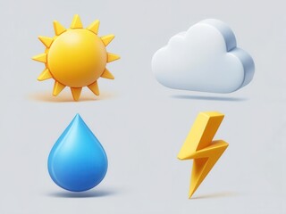 Vibrant 3D Weather Icons Illustration on Light Background