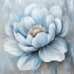 Obraz premium Elegant floral painting of a large blue and white peony with delicate brushstrokes, creating a soft and dreamy artistic composition. Copy space