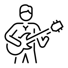 A line style icon of musician playing a guitar 