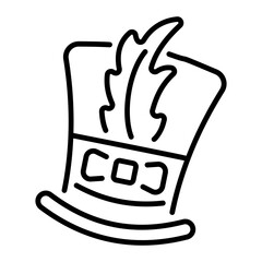 Magic hat with a quill, linear icon