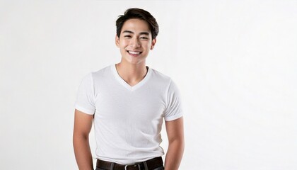 白いTシャツを着た笑顔の男性