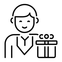 Character with a surprise box, line icon