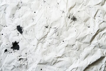 Crumpled paper texture with black paint splatters fills the background for creative projects and artistic expressions