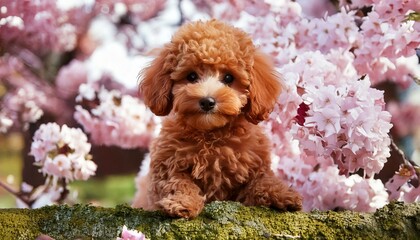 桜の花とトイプードル